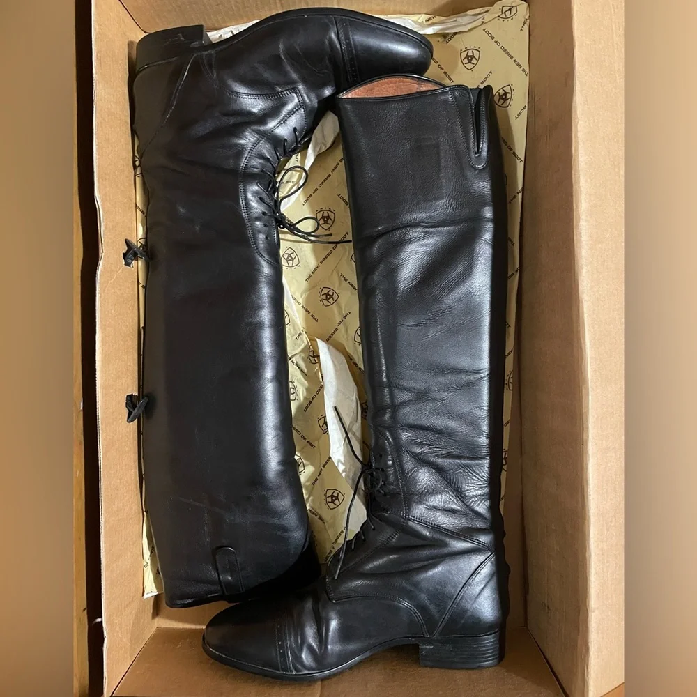 ARIAT Crowne Field Riding Horse Show Boots Black Leather Women’s 10 Tall Slim - Picture 8 of 10